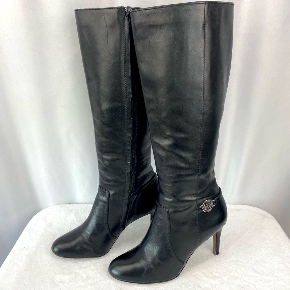 Coach Susette Tall Black Leather Heeled Boots Sz 8